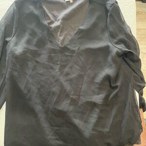 Black 3/4 Sleeve Blouse with V-Neck